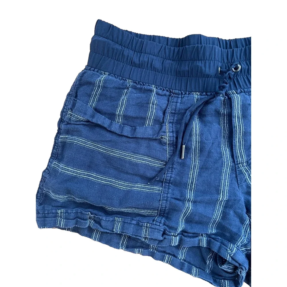 Athleta Shorts Women's Blue Chambray Cabo Linen Elastic Waist Striped 6 A000833